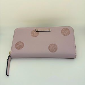 Kate Spade Pink Large Polka Dot Zip Up Wallet
